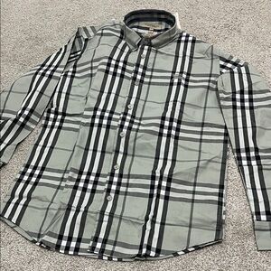 Burberry Gray and Black Checkered Shirt